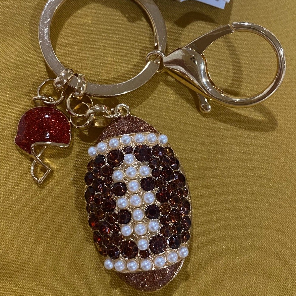 Gold and Brown Football Keychain